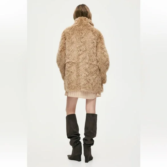 Stand-Up Collar Faux Fur Coat, H&M, Dark Beige, M - Picture 2 of 12